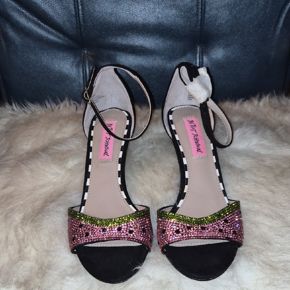 Betsey Johnson Pink and Black Sparkle Heels